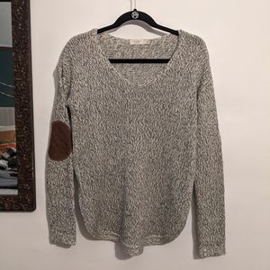 Harper heritage elbow patch grey marled chunky knit sweater